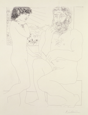 Sculptor and standing model, 1933 (etching)