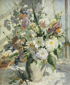 Still Life of Flowers in a Vase (oil on canvas)