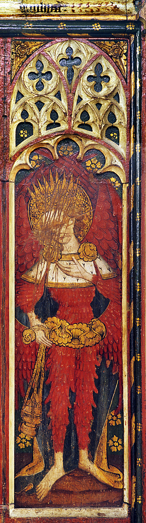Seraphim, with a thurible, one of the Nine Orders of Angels, detail of the rood screen, St. Michael's Church, Barton Turf, Norfolk, UK (tempera on wood) (see also 443835, 443836, 443837, 443839 and 4438540