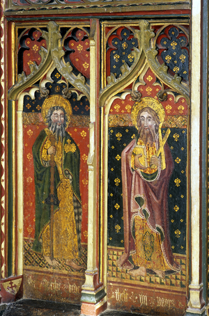 St. James the Greater and St. Andrew, detail of the rood screen, St. Agnes Church, Cawston, Norfolk, UK (tempera on wood)