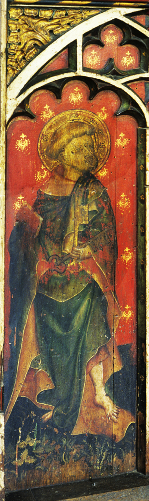 St. Peter, holding crossed keys, detail of the rood screen, Castle Acre Priory, Norfolk, UK (see also 443902 to 443917)