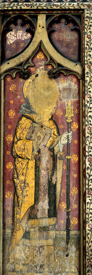 St. Gregory, detail of the rood screen, St. Agnes Church, Cawston, Norfolk, UK (tempera on wood)