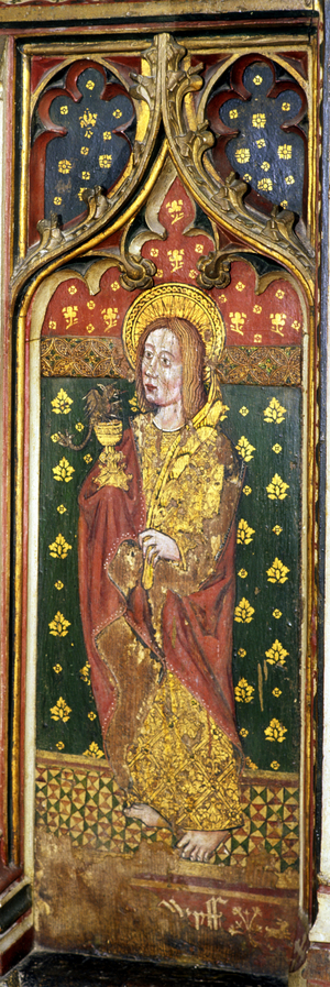 St. John the Evangelist, detail of the rood screen, St. Agnes Church, Cawston, Norfolk, UK (tempera on wood)
