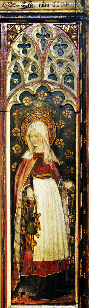St. Zitha, holding a bunch of keys, detail of the rood screen, St. Michael's Church, Barton Turf, Norfolk, UK (tempera on wood) (see also 443838, 443840 and 443855 to 443859)