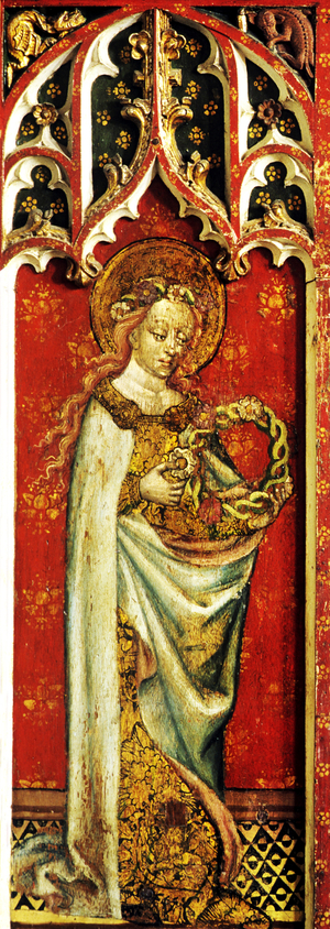 St. Cecilia, detail of the rood screen, All Saints Church, Filby, Norfolk, UK, c.1450 (tempera on wood)