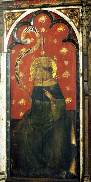 St. Ambrose, Bishop of Milan, detail of the pulpit, Castle Acre Priory, Norfolk, UK (tempera on wood) (see also 443900 and 443901)
