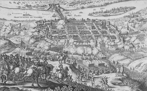 Defeat of the Protestant forces of Ernst von Mansfield in the Battle of Dessau Bridge, 25 April 1626, after 1626 (etching)