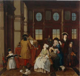 Music society - from a series of four paintings showing people at leisure, 18th century (oil on canvas)