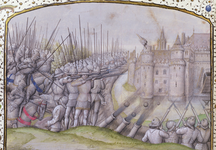 Ms 659 f.271 r. The Battle of Avray in 1364, 1477 (vellum)