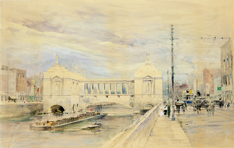 Proposed Bridge Gallery, distant front view (w/c on paper)