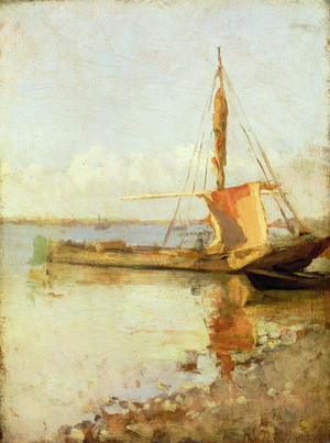 Sketch of a Boat with Reddish Sail, 1915 (oil on board)