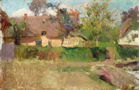 In an English Village (oil on board)