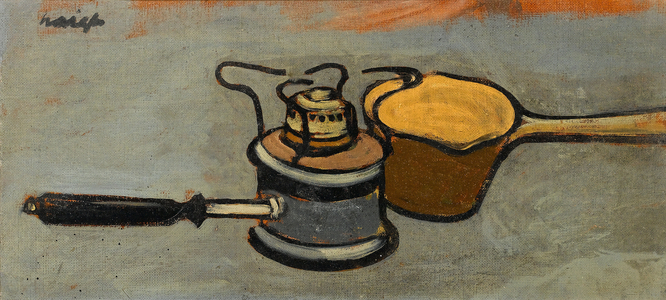Still life with camping stove and saucepan, 1952 (oil on canvas)