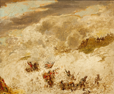 Battle scene from the Peninsular War (oil on board)