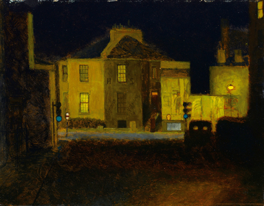 Nocturne: street scene in Camden Town (oil on board)