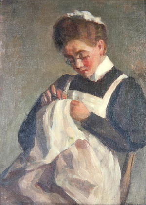 The Sewing Maid (oil on canvas)