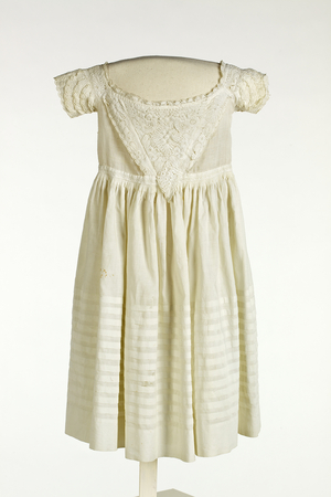 Baby boy's christening gown with Ayrshire needlework to front and sleeves, c.1850 (cotton)