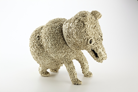 Staffordshire jug in the form of a muzzled bear, 1740 (earthenware)