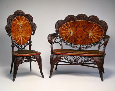 Side chair and settee, from Gardner, Massachusetts, 1897-1905 (rattan)