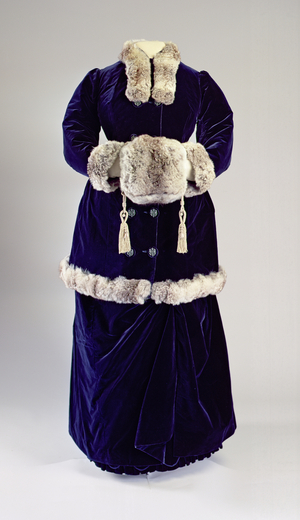 Winter ensemble, designed by Camille Lipman, Paris, 1883 (velvet silk & chinchilla fur)