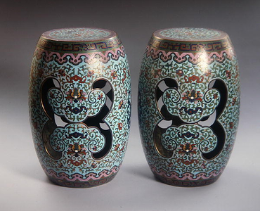 Pair of Garden Seats, Qianlong period (1736-95) (champleve enamel)