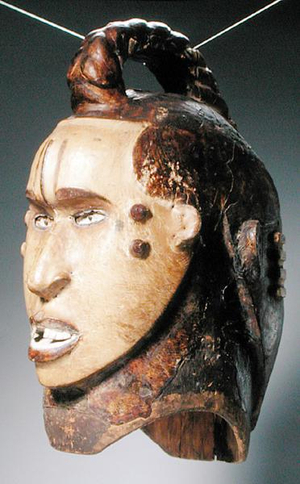 Double-Faced Helmet Mask, Ejagham Culture, from Nigeria or Cameroon (wood, skin, nails & bones) (see also 186312-313, 186315-316)