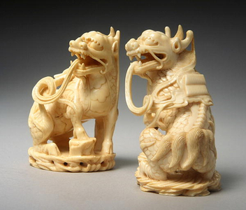 Pair of Carved Qilin (ivory) (see also 272189)