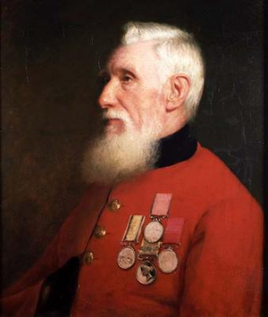 Portrait of a Chelsea Pensioner wearing his service medals (oil on canvas)