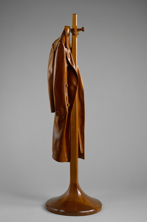 Coat Rack with Trench Coat, 1978 (Honduras mahogany)