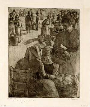 The Vegetable Market at Pontoise, 1891 (etching)