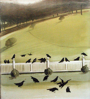 Rooks feeding in a park (pencil & watercolour on paper)