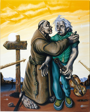 Einstein and the Jealous Monk, 2004 (mixed media on canvas)