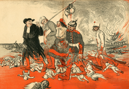 L'Assiette au Beurre, number 47, Satirical en Colours, 1902_2_26: Anticlericalism, Colonization, Pays d'Europe, Anticolonialism - Crimes of the Church, Colonies, Eg warrior - Marianne, Cures (lithograph)
