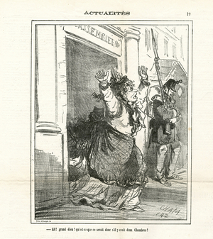 Illustration of Cham (1819-1879) in The Charivari, 1873-1-22 - Ah! God! what would it be if there were two chambers! - Chamber of Deputies Hemicycle, Senate, Constitution