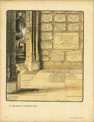 L'Assiette au Beurre, number 180, Satirique en couleurs, 1904_9_10: A twenty francs le centimetre square - Anticlericalism - Cupidite/Avarice, Superstition (lithograph)