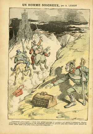 Illustration of Achille Lemot (1846-1909) in Le Pelerin, 28/05/05 - A Careful Man - Anticlericalism, Social, Colonization Colonialism Colonism, Franco-Maconism, Orient, Religion Faith, Left Bloc, Socialism, Protectorate of Eastern Catholicism, Catholic Catholicism - William II - Historical Metaphore