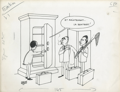 Le Figaro, Satirique en N & B, 1969_8_26: Safe, President of the Republic, Economy - Giscard d'Estaing Valery, Pompidou Georges, Chaban Delmas Jacques - Illustration by Jacques Faizant (1918-2006)