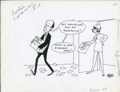Le Figaro, Satirique en N & B, 1973_11_7: President of the Republic, Life dear, Inflation - Marianne, Giscard d'Estaing Valery - Illustration by Jacques Faizant (1918-2006)