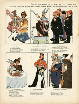Illustration by George of Ostoya-Sochinsky called D'Ostoya (1878-1937) in Le Rire, 08/06/12 - The dardanelles or the door must be - Germany Prussia, England Great Britain, Turkey, Dardanelles, War of 14-18 first mices - William II