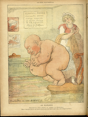 Illustration of Thomas Rowlandson (1756-1827) in Le Rire, 1895-7-6 - The diver - Leisure, Hygiene, Maritime Marine Swimming Swimming Swimming Swimming