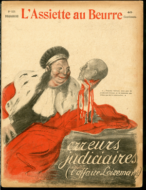Cover of 'L'Assiette au Beurre', number 129, Satirique en Colours, 1903_9_19: Death penalty Execution Echafaud, Justice Proces, Errors of Justice - Magistrate (lithograph)