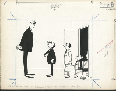 Paris-Presse, Satirique en N & B, 1962_11_21: Elections, President of the Republic, Left Opposition - De Gaulle Charles, Mendes-France, Pompidou Georges, Raynaud Paul, Poujade Pierre - Illustration by Jacques Faizant (1918-2006)