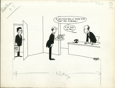 Le Figaro, Satirique en N & B, 1977_2_23: President of the Republic, Elysee - Bailiff, Giscard d'Estaing Valery, Amalrik Andrei - Illustration by Jacques Faizant (1918-2006)