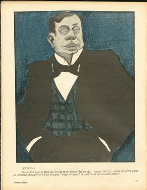 L'Assiette au Beurre, number 94, Satirique en Couleurs, 1903_1_17: Theatre - Antoine Andre (1858-1943), Actor, actress Comedian (lithograph)