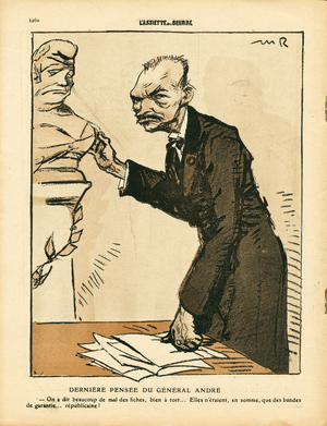 L' Assiette au Beurre, number 443, Satirique en couleurs, 1909_9_25: Affaire des fiche, Warranty strips - Marianne, Andre Louis (1838-1913) -