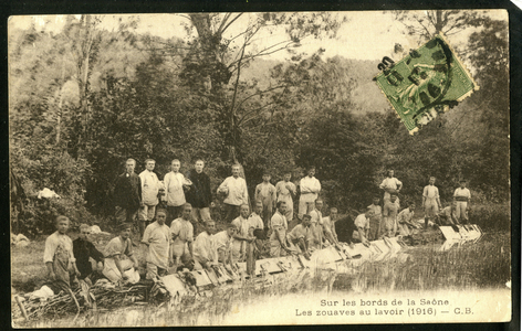 Postcard, N & B, 1916: On the banks of the Saone - War of 14 -18, Photography, Hygiene, Daily Life, Laundry, Obliteration - Soldiers