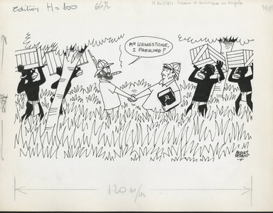Le Figaro, Satirique en N & B, 1977_4_19: Cuba, Angola - Brejnev, Noir, Che Guevara - Illustration by Jacques Faizant (1918-2006)