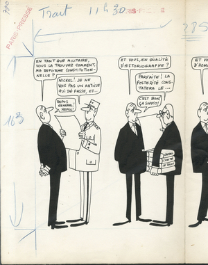 Paris-Presse, Satirique en N & B, 1962_9_29: President of the Republic, Constitution, Referundum - De Gaulle Charles - Illustration by Jacques Faizant (1918-2006)