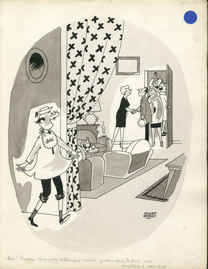 Days of France, Satirique en N & B, 1964_1_11: Humor, Couple, Original drawing - Illustration by Jacques Faizant (1918-2006)
