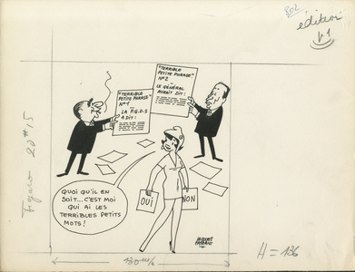 Le Figaro, Satirique en N & B, 1968_3_28: President of the Republic, FGDS - Marianne, Mitterrand Francois, Pompidou Georges - Illustration by Jacques Faizant (1918-2006)